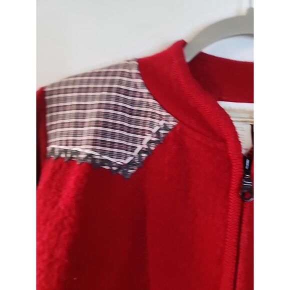 Coldwater Creek Red Wool Zip Cardigan Sweater S Holiday Christmas Embroidered - Picture 3 of 6